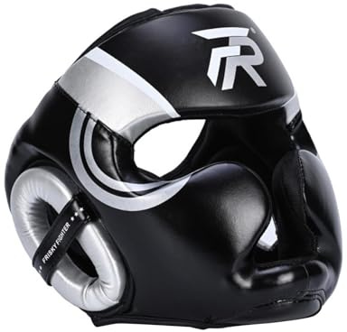 QSTDGVPW Casco de Boxeo, Protección para La Frente Y Los Oídos, Transpirable, Ajustable, Protección Facial Completa para Taekwondo MMA, Niños Y Niñas, Plata M