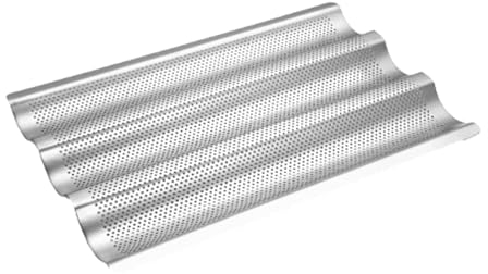 Moule à pain, outil de cuisson Baquette, antiadhésif 3 vagues en acier inoxydable, moule à pain français, moule à pain baguette pour pain fait maison (argent)