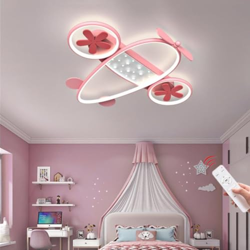 WJLL LED Deckenlampen Kinderzimmer Licht Schlafzimmer Lampe 42W Flugzeug Deckenleuchten für Kinder 55cm Mit Fernbedienung Kinderlampe Jungen Mädchen Zimmer Beleuchtung Decke Leuchte Kronleuchter Pink