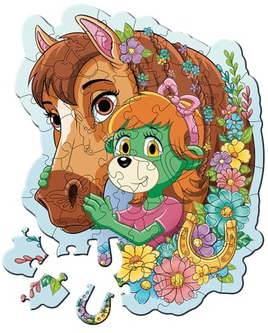 Trefl - Holzpuzzle 50 Teile, Fröhlich Die Familie Treflik 5+ | Formpuzzle „Wooden Puzzle“, unregelmäßige Formen, 10 Figuren, Figuren aus beliebten Märchen, Gedächtnistraining
