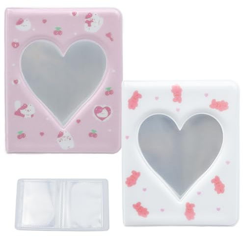 Chanseen 2Pcs 3 Inch Photocard Binder Mini Photo Album Cute Kpop Photo Card Holder Book for 2x3 inch Cards Collecting Storage, Heart Hollow, 18 Pages, 37 Pockets