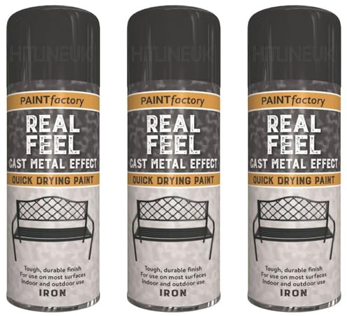 HitlineUK Spray Paint - 3 x 400ML Cast Iron Metal DIY Wood Paint Plastic Paint Cast Metal Effect Spray Paint