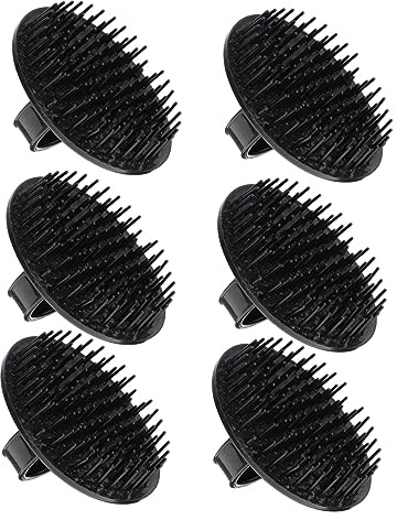 Massage Haarbürste 6 Stück aus Kunststoff, Schwarz, Ergonomisch | Kopfwaschkamm, Haarschrubber gegen Schuppen, Massagebürste Haare