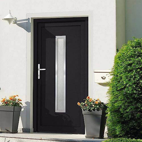 Willood Haustür mit Handgriff-3 Scharniere Nebeneingangstür Eingangstür Kellertür Außentür Wohnungstür Tür Anthrazit 108x208 cm PVC