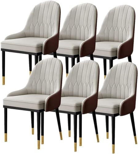 Set mit 6 modernen gepolsterten Küchen- und Esszimmerstühlen mit weichem PU-Lederbezug, Metallbeine, Grau