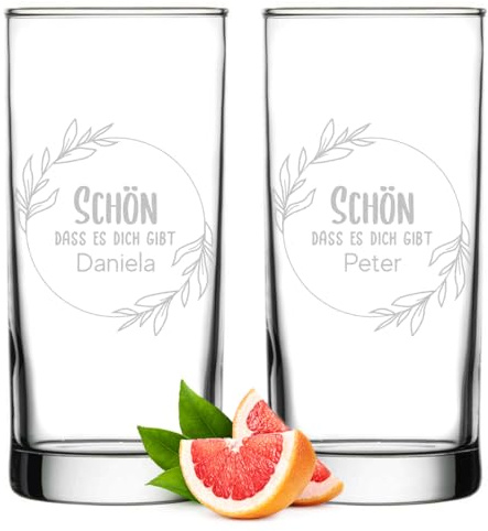 polar-effekt Longdrinkgläser 485 ml 2er Set mit Gravur - personalisierte Trinkgläser mit Namen - ideal als Geburtstagsgeschenk - für Cocktails, Aperitif und Mojito