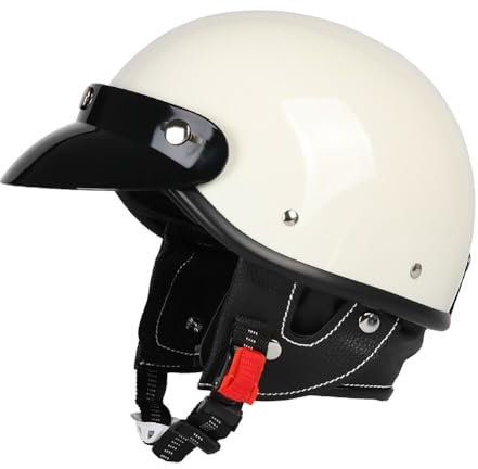Uueybsg Vintage Motorcycle Half Helmet Open Face Motorbike Helmets with Brim DOT/ECE Approved Half Shell Cap with Detachable Scarf Cruiser Chopper Moped Scooter Helmet for Adults Men Women