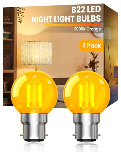 Luxvista 2W B22 Bayonet LED Night Light Bulb, G40 Vintage Orange Decorative Light Bulbs 2000K Warm Amber,Large Bayonet Low Watt Bulbs for Baby Nursery & Sleep, Non-Dimmable 2-Pack (150lm, AC220-240V)