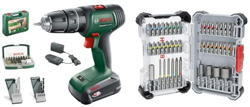 Bosch Akku-Bohrhammer UniversalHammer 18V (1x Akku 2,5 Ah; 18 Volt System; zum Bohren, Hammerbohren, Meißeln und Schrauben; im Koffer) + 43x Extra Hard Schrauberbit-Set (197 x 110,5 mm, Zubehör)