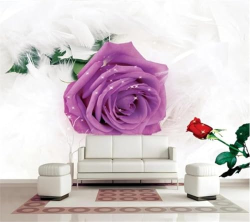 XLMING Rose Fraîche Plume Fleur Violette 3D Papier Peint Texture Soyeuse Intissé Salle à Manger Bureau D'étude Canapé Chambre Salon TV Mur-430cm×300cm