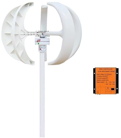 OPFVUJIKX Wind Turbine Generator, Low Speed 2M/S 12V 24V AC 400W Vertical Wind Turbine Generator Home Windmill Kit MPPT Controller For Boad Light Battery for Marine, RV, Home(White,White)