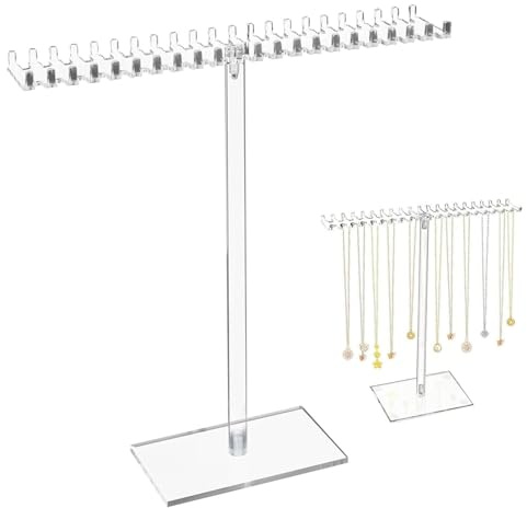 Srvauyea Colgador de Collares, Acrílico Soporte para Joyas, Soporte Pendientes Transparente, Expositor Pendientes, Organizador Collares con 42 Ganchos para Collares Pulseras Anillos Accesorios