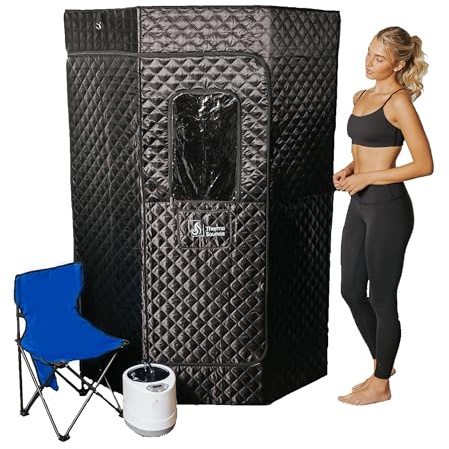 THERMA SAUNAS Sauna a vapore portatile per la casa, 5 strati impermeabile, sauna a vapore portatile con vapore da 4 l, telecomando e sedia pieghevole, per interni ed esterni, per rilassarsi e