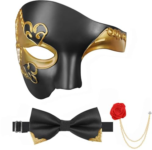 OuryTech Masque Vénitien Homme, Masque de Carnaval, Masque de Mascarade pour Hommes, 3 Pièces