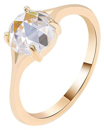Whoiy Trauring 585 Echt Gelbgold, Damen Ring mit Moissanite 1ct D Color VVS1 Solitär Verlobungsringe Eheringe Echtgold 14 Karat mit Gravur für Frauen Gr. 61 (19.4)