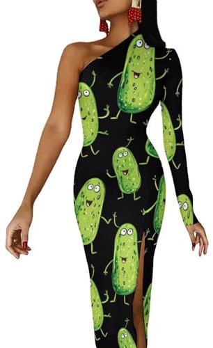Lindos vestidos de moda con hombros descubiertos para mujer, vestido largo de media manga con abertura, vestido de cóctel, Estilo:, XS