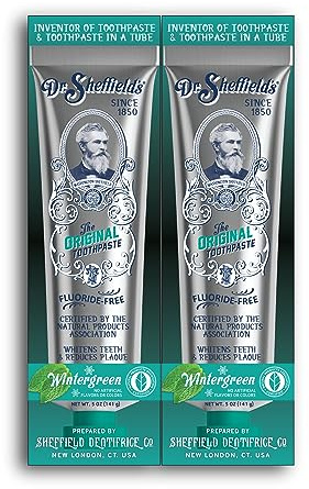 Dr. Sheffield’s Certified Natural Toothpaste (Wintergreen) - Great Tasting, Fluoride Free Toothpaste/Freshen Your Breath, Whiten Your Teeth, Reduce Plaque (2-Pack)