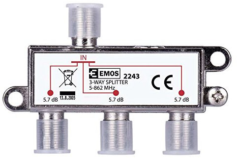Splitter/Divisor Universal Antena TV Frecuencia 5-862 MHz 1 Entrada 3 Salidas 5,7 dB