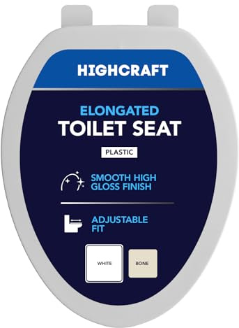 Highcraft W1TSPE Elongated Plastic Toilet Seat with Adjustable Hinge, White