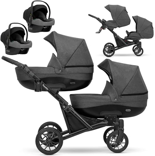 Un passeggino gemellare 3 in 1 et 2 in 1 navicella carrozzina seggiolino auto KUNERT Booster 3in1 et 2in1 passeggini (grafite, 3in1)