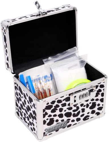 Vaultz Locking Medicine Box with Combination Lock - Secure Metal Lock Box Safe for Medication, Pills & Valuables, Small Lockbox with Code, Portable Storage Case, Leopard