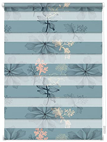 Lichtblick Doppelrollo Klemmfix ohne Bohren mit Motiv, Aqua Floral - Blau, Blickdicht, Made in Germany, Klemmträger, Julia Schumacher 80 cm x 150 cm (B x L)