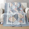 Coperta trapuntata in cotone blu patchwork per letto matrimoniale, copriletto reversibile per divano leggero morbido floreale vintage giardino fiori copriletto per letto casa camera da letto