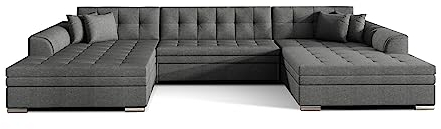 mb-moebel Wohnlandschaft U Form mit Schlaffunktion Ecksofa mit Bettkasten Couch Schlafsofa Eckcouch mit Bettfunktion Big Sofa XXL Couchlandschaft 355x164x80 cm VITI - Dunkelgrau (Sawana 05)