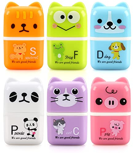 Tamaki 6 Pack Erasers for Kids, Cute Erasers with Cover and Roller, Pencil Rubber Eraser for Party Favors Gift Supplies (Model B)