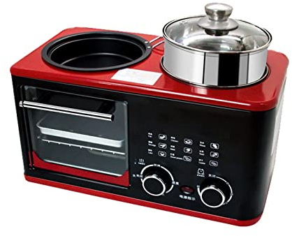 DieffematicMBJ Bread Maker Household Electric 3 in 1 Breakfast Machine Bread Toaster Oven Omelette Frying Pan Hot Pot Boiler Food Steamer Pasta Cooker (Color : Black and Red)