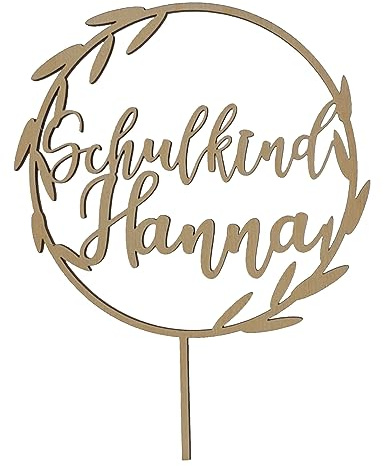 Einschulung Cake-Topper - Lorbeer-kranz Schulkind mit Wunschname – Tortenstecker aus Holz
