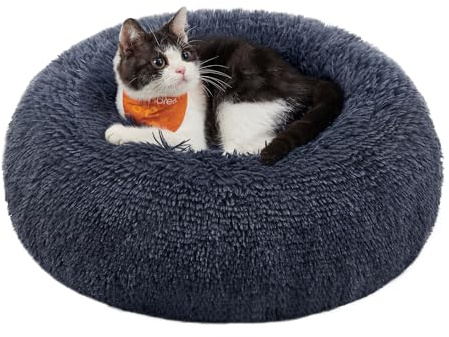 Feandrea Panier pour Chien, Lit Ronde en Forme de Beignet, Canapé, Coussin Central Amovible et Lavable, Tissu Peluche Doux, Ø40 cm, Gris Foncé PGW036G02