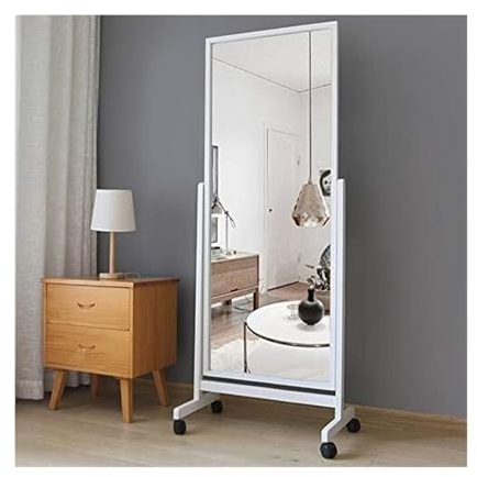Bodenspiegel, Ganzkörperspiegel, Bodenspiegel mit Rollen, großer Standspiegel, kippbarer Spiegel, drehbarer Spiegel mit Holzrahmen und Ständer, Cheval Schlafzimmer, Ankleidespiegel, Ganzkörperspiegel,