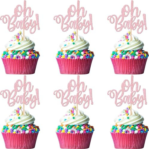 36 Stück Oh Baby Tortendeko Glitzer Geschlecht Enthüllen Kuchen Deko Baby Dusche Cupcake Toppers für Kinder Geschlecht Reveal Thema Party Kuchen Dekorationen Rosa
