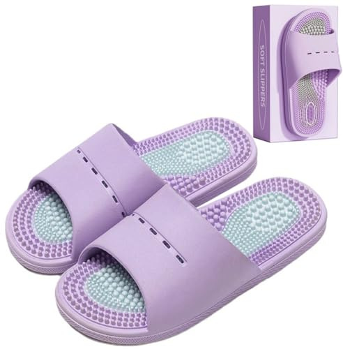 MOTTLED SKY Acupressure Massage Slippers Acupressure Foot Massager Shoes Reflexology Sandals Gift for Men Women Reduce Feet Neuropathy Pain Relief and Tension (Light Purple,US Women 8-9/ Men 6.5-7.5)