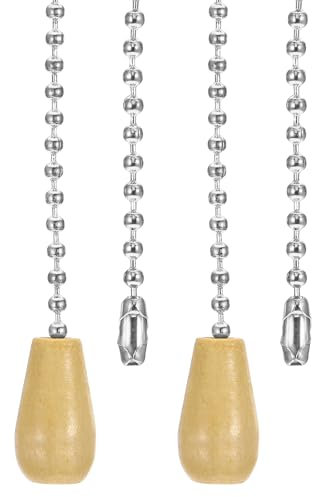 PATIKIL 1M 3.3ft Ceiling Fan Pull Chain, 2 Pcs Beaded Pulls Cord Extender Wooden Pendant for Fan Light Chandelier Table Lamp Pulling Switch, Silver Tone