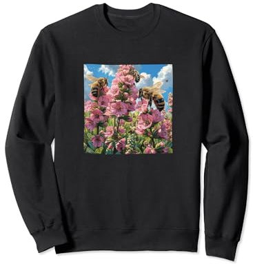 Bergenia Flower Blooming With Bees Around Graphic Sweatshirt