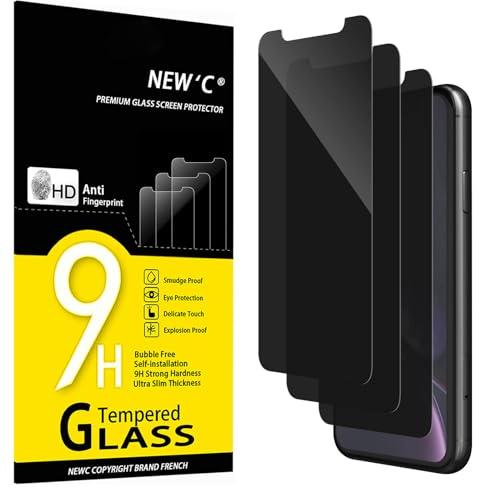 NEW'C 3 Pack Privacy for iPhone 11, iPhone XR Screen Protector, Enhanced 28-Degree Privacy Angle, Ultra Durable 9H Hardness, Bubble-Free