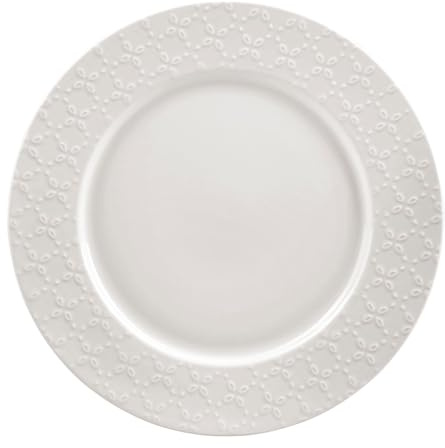 Geneviève Lethu 536300 Assiette Plate Ø 27 cm Modèle CALAIS CAUDRY - Porcelaine Coloris Blanc - Décor Dentelle Fleurie