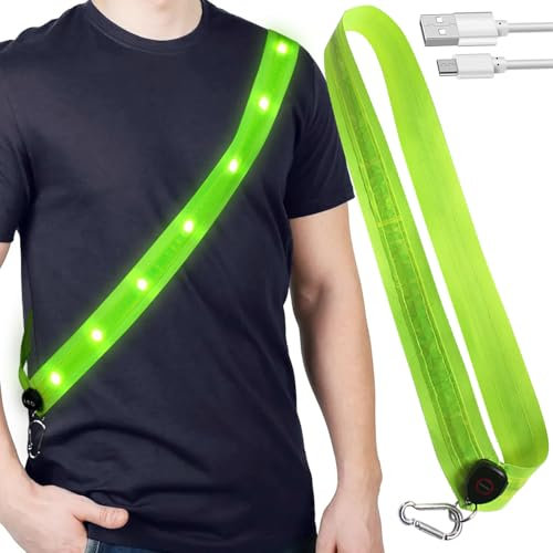 Lauflicht Joggen mit Reflektoren Gürtel, LED Lauflicht, USB-Ladung Lauflampe, Hohe Sichtbarkeit Reflektorband, Geeignet für Laufen, Hundespaziergänge, Fahrradfahren, Abendliche Outdoor-Sportarten