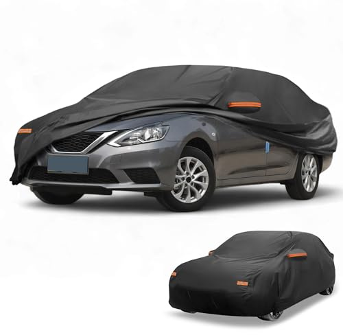 Partuto Helt exteriör sedan bilöverdrag vattentätt alla väder för bilar utomhus heltäckande regn sol UV-skydd 190T-PU svart passform för sedanlängd 490 cm till 528 cm