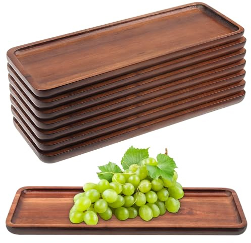 HAKZEON 8 PCS 29x10.5x1.5cm Acacia Wooden Platter Trays, Rectangle Wood Food Platter, Wooden Rectangle Serving Tray for Serving Food, Beverages, Coffee, Tea, Desserts