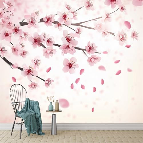 Fotomurales Flores de cerezo cayendo Pared Mural Tropical Papel Rosa Forrar Mueble Salon Cocina Armarios Dormitorio Impermeable 250 x 175 cm