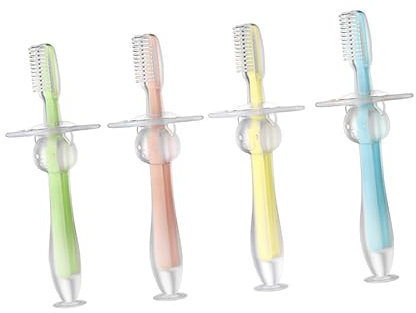 BEBEMOKO 4er Set Zahnbürste Für Babys Mit Steh Saugnapf Trainingszahnbürste Und Beiß Pink Für Kleinkinder Und äuglinge