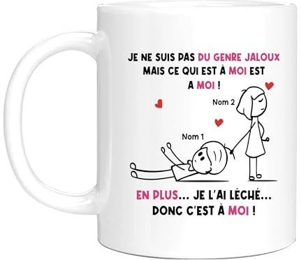 HALUMI Mug Humour Message Pour Couple Tasse Originale Rigolo Qui Est À Moi C'est À Moi Idée Cadeau Drôle Amour Amoureux Saint Valentin Anniversaire Noël Homme Femme Mug Ceramique Bicolore 330ml 440ml