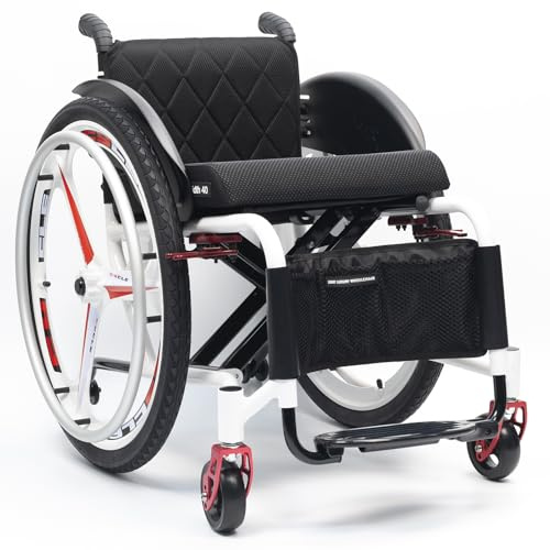 HMPCNCZ Aluminium Sportrollstuhl, Faltbar, Anti-Tilt-Räder, Quick Release Magnesium Räder, Für Erwachsene & Senioren (38cm/15in, Schwarz - Soft Rückenlehne)
