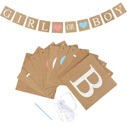 12 Stück Gender Reveal Party Deko Boy or Girl Babyparty Girlande Dekoration Banner Taufe Schwangerschaft Dekoration Set für Babyshower Babyshowerparty Geschlechtsverkündung (Kraftpapier mit Schnur)
