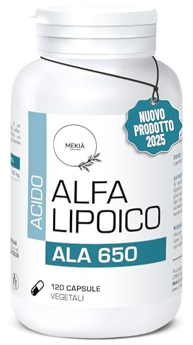 Mekià®Potente acido alfa lipoico il migliore 650 mg. ala integratore 120 Capsule Dosaggio-integratore per nervi e benessere mente - integratore Naturale alpha lipoic acid 100% Copertura 4 Mesi