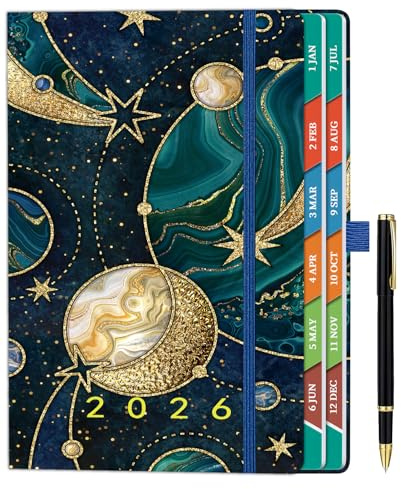 ZXHQ 2026 Diary Page a Day A5, Jan - Dec, with Colorful Tabs, UK Holidays, Inner Pocket, 100 Gsm Paper, Pen Set, Full Year Daily Planner 2026 with Monthly View, 5.9 × 8.5- Planet