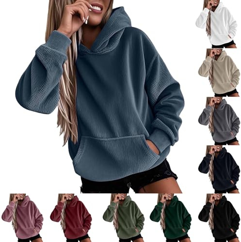 ZTFYKLIN Sweat à Capuche Femme Sweatshirt Oversize Velours Côtelé Pull Décontractées Automne Hiver avec Poche Vetement Manches Longues Grande Taille Hoodie Sport Confortable pour Femmes Loungewear